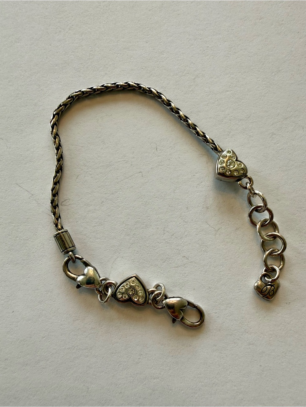 Brighton Silver Heart Charm Bracelet with Crystal Accents